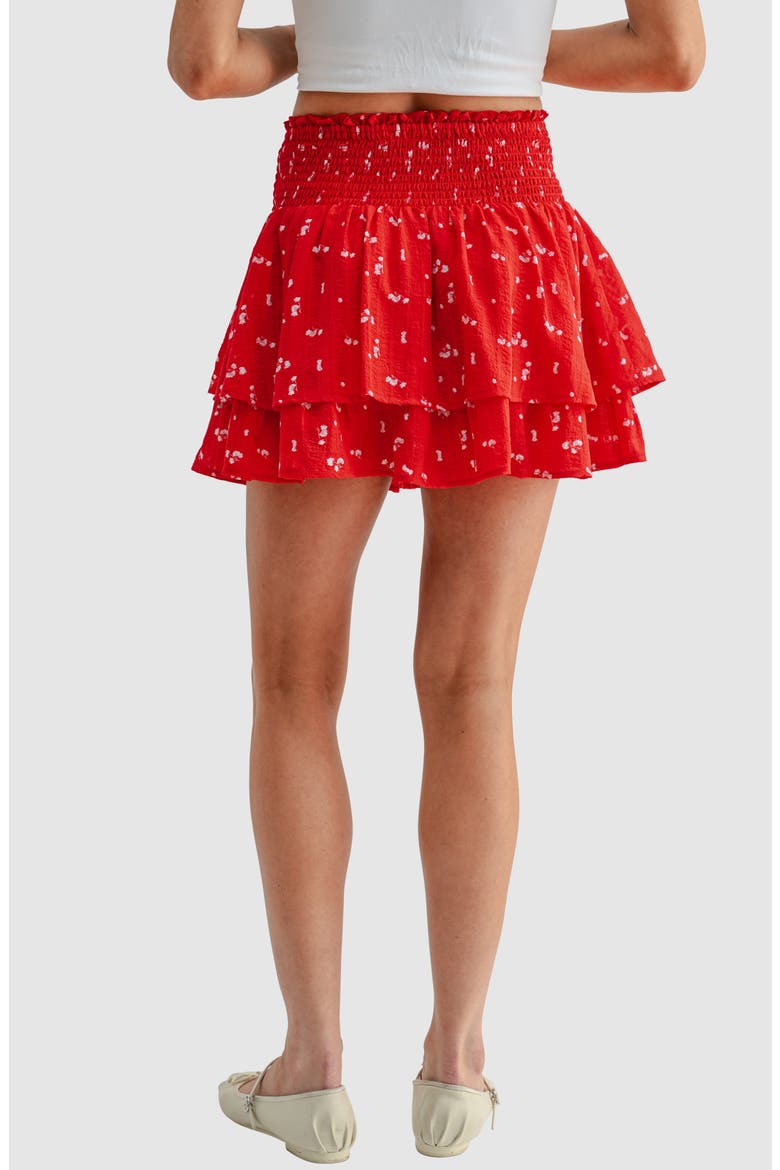 Smocked Waist Ruffle Miniskirt, Alternate, color, RED DITSY
