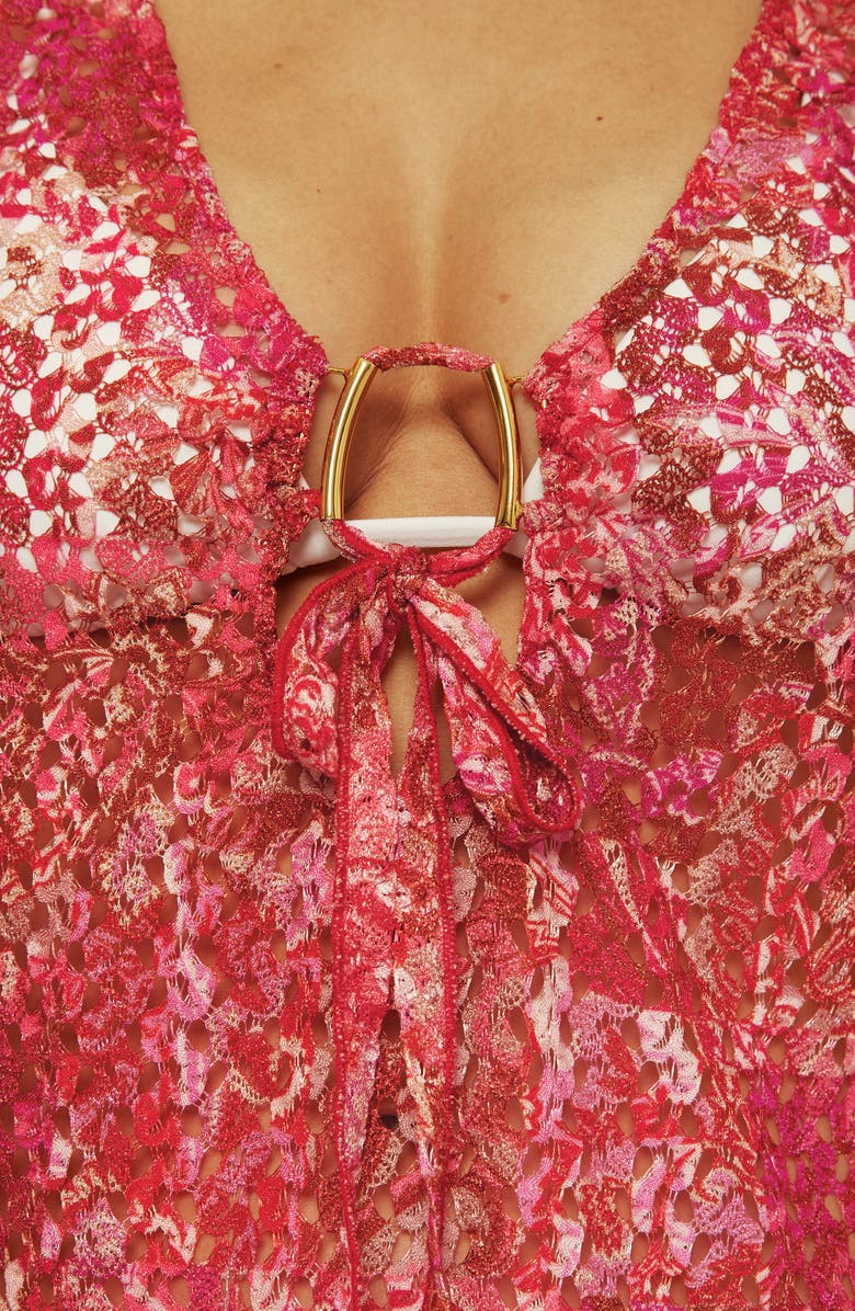 Becca Bali Lace Cover-Up Tunic, Alternate, color, Red Multi