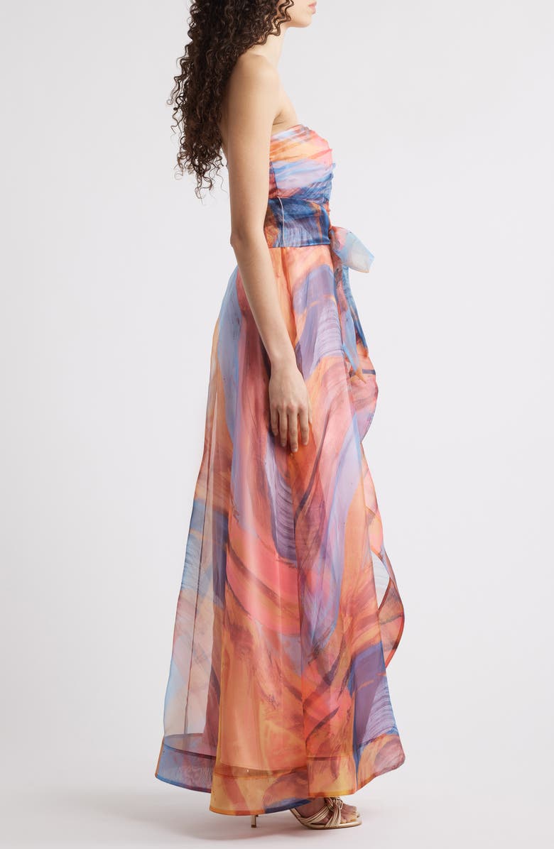 Tahari ASL Ruched Bodice Strapless Gown, Alternate, color, Sunset