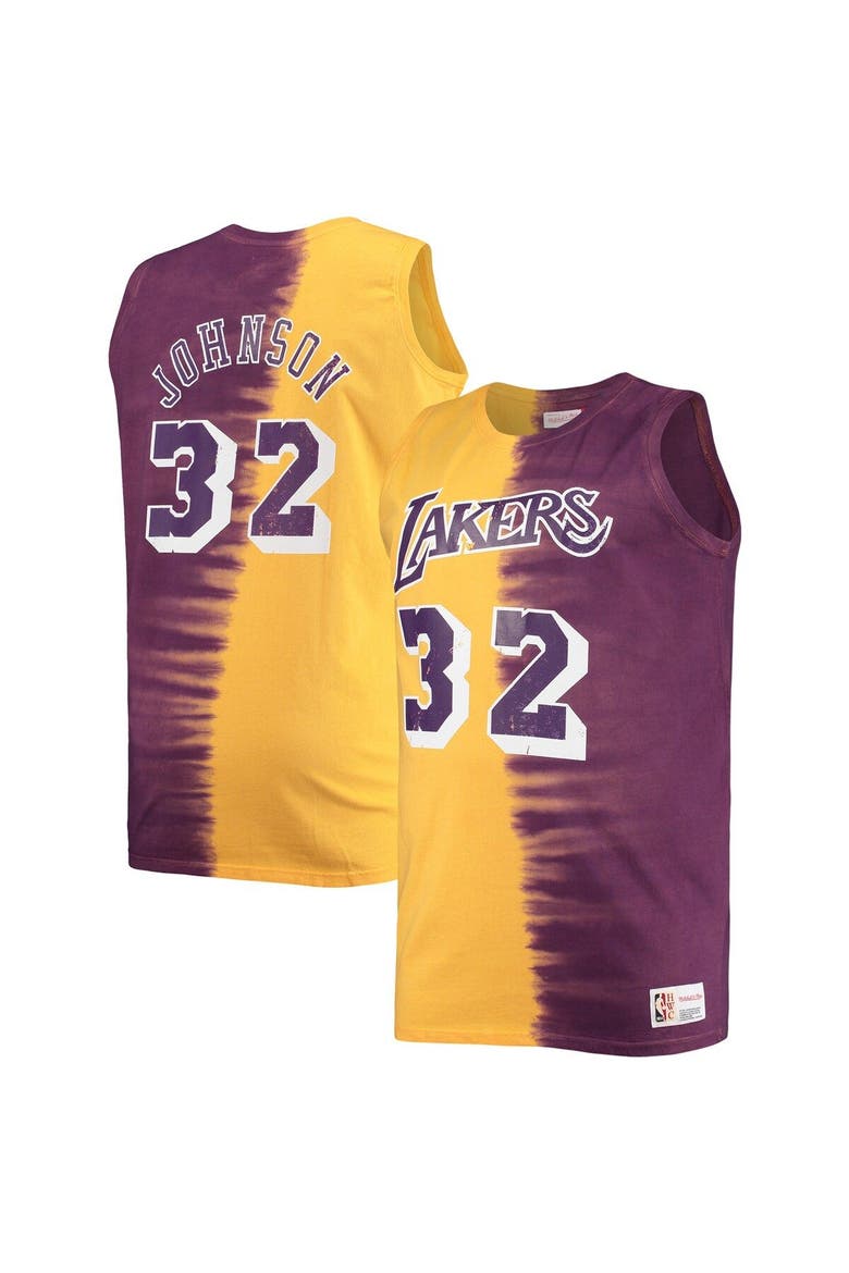 Men's Mitchell & Ness Magic Johnson Purple/Gold Los Angeles Lakers Big & Tall Profile Tie-Dye Player Tank Top, Main, color, Purple