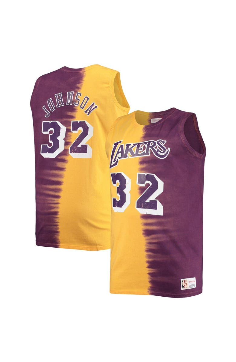 Mitchell & Ness Men's Mitchell & Ness Magic Johnson Purple/Gold Los Angeles Lakers Big & Tall Profile Tie-Dye Player Tank Top, Main, color,