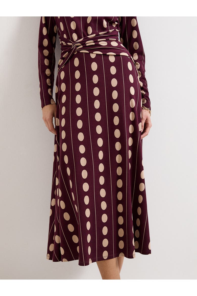 Eugenie Spot Knot-Waist Midi Dress, Alternate, color, Burgundy