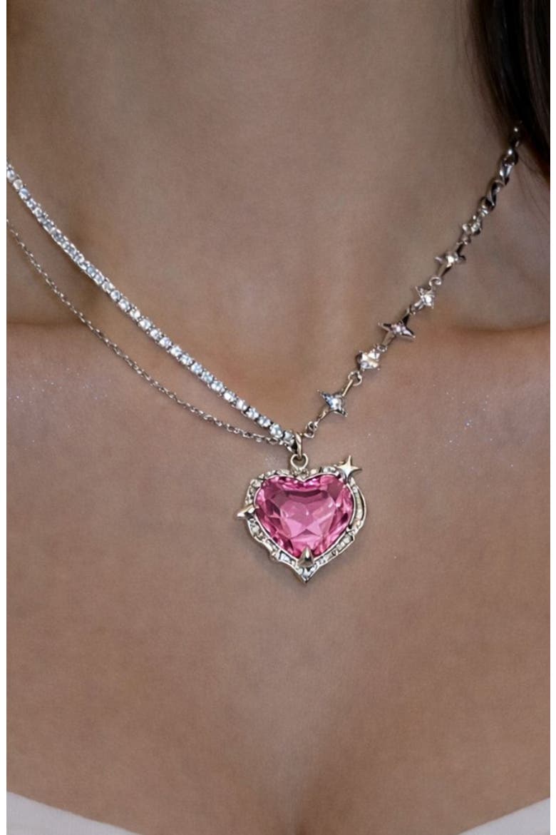 Crystal Heart Pendant Necklace, Alternate, color, PINK