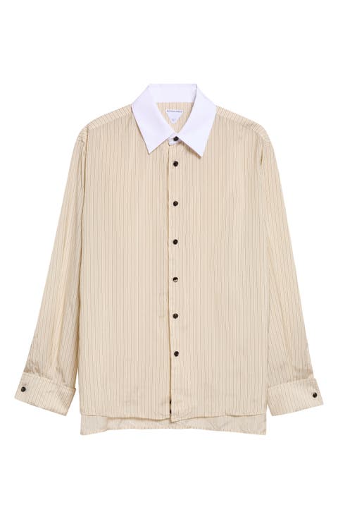 Contrast Collar Stripe Button-Up Shirt