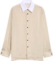 Bottega Veneta Contrast Collar Stripe Button-Up Shirt