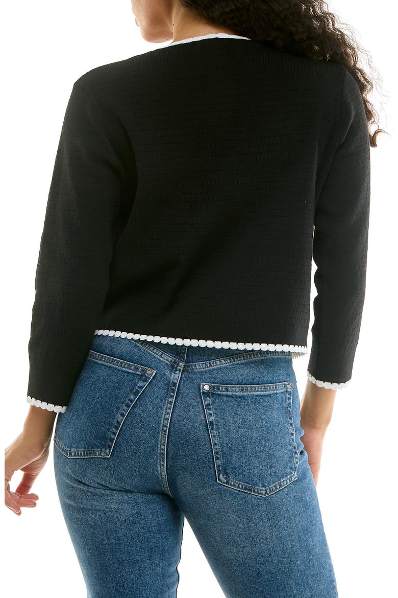 Scalloped Trim Pointelle Cardigan, Alternate, color, BLACK/ WHITE