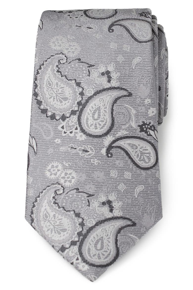 Grey Paisley Silk Tie, Main, color, GRAY
