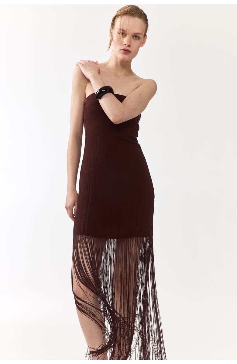 H&M Fringed Bandeau Dress, Alternate, color, Dark Brown