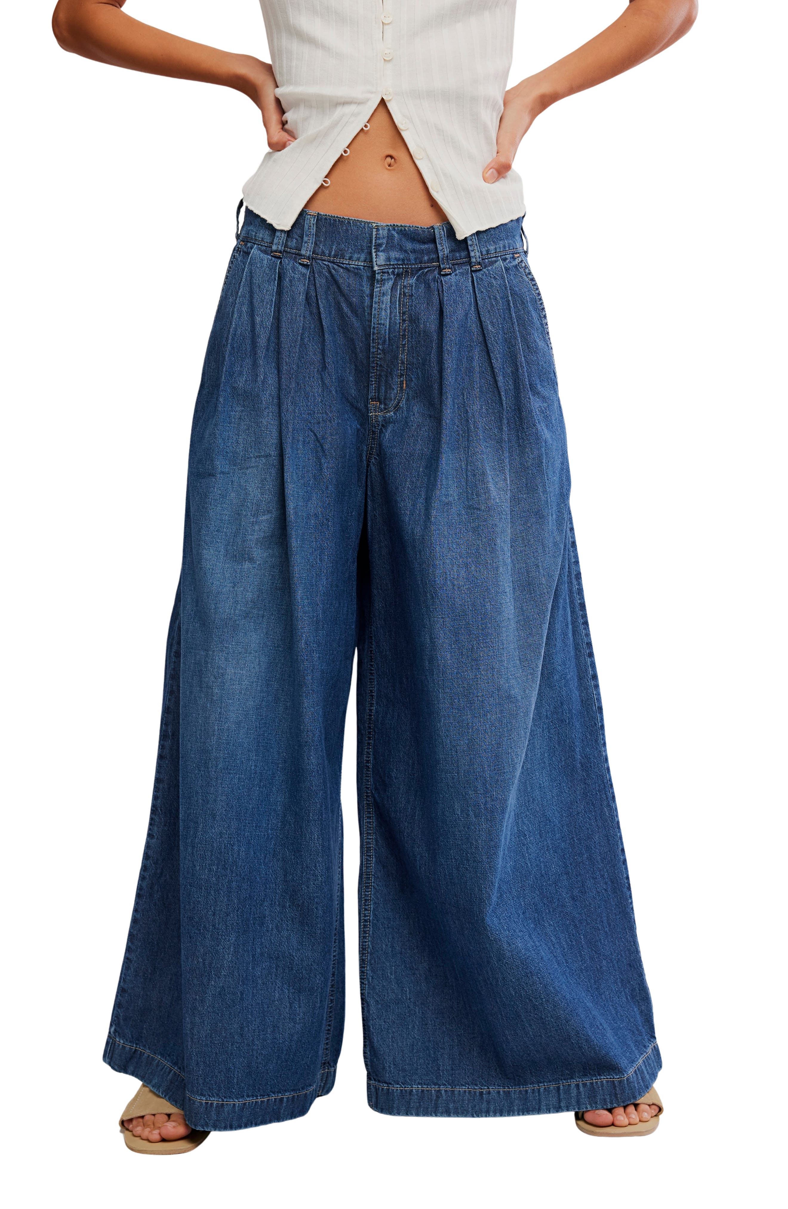 Free People Scout Mid Waist Wide Leg Jeans