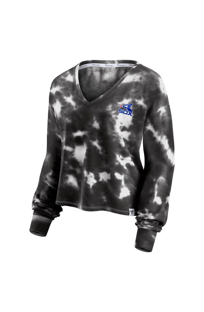 FANATICS Women's Fanatics Branded White/Black Chicago White Sox Tie-Dye V-Neck Pullover Cropped Tee, Alternate, color, White