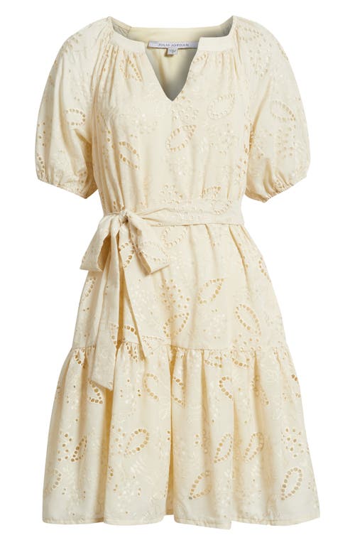 Julia Jordan Eyelet Puff Sleeve Minidress In Neutral