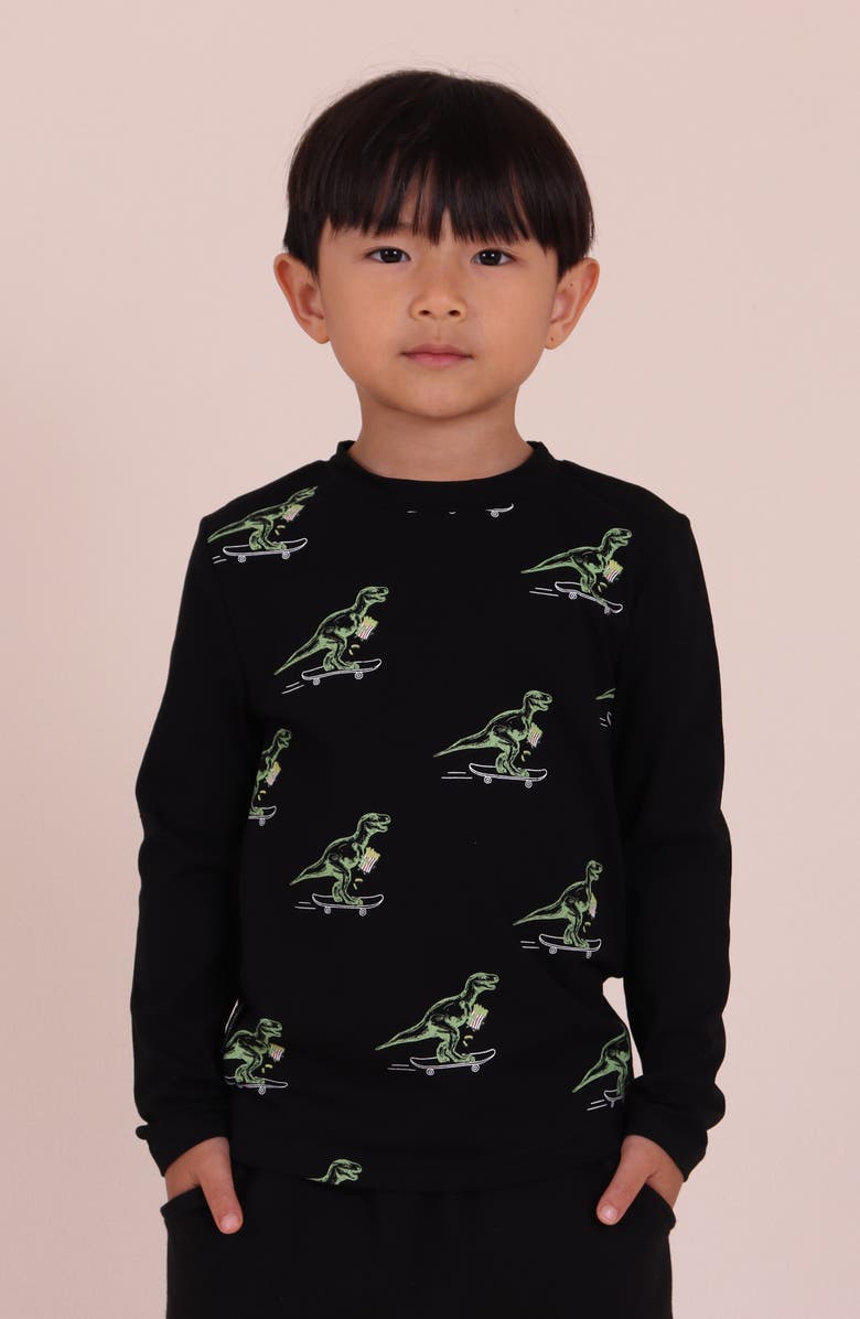 TINY TRIBE Kids' Skating Dino Long Sleeve Graphic T-Shirt, Alternate, color, Black