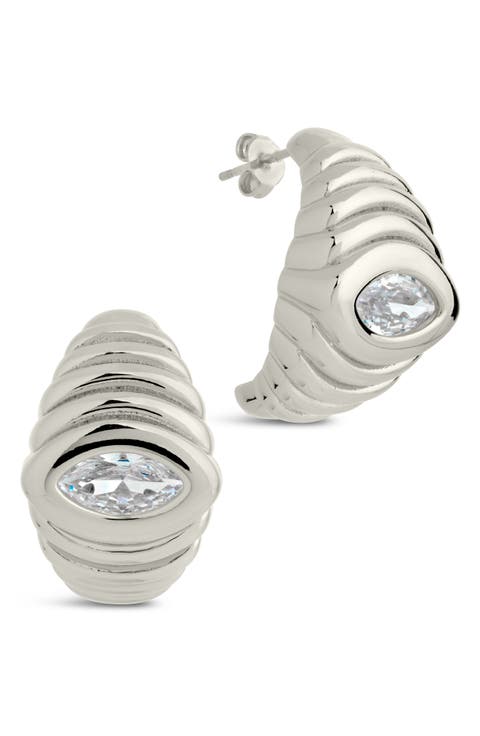 Cubic Zirconia Croissant Hoop Earrings