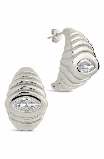 Cubic Zirconia Croissant Hoop Earrings