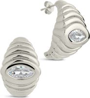 Sterling Forever Cubic Zirconia Croissant Hoop Earrings