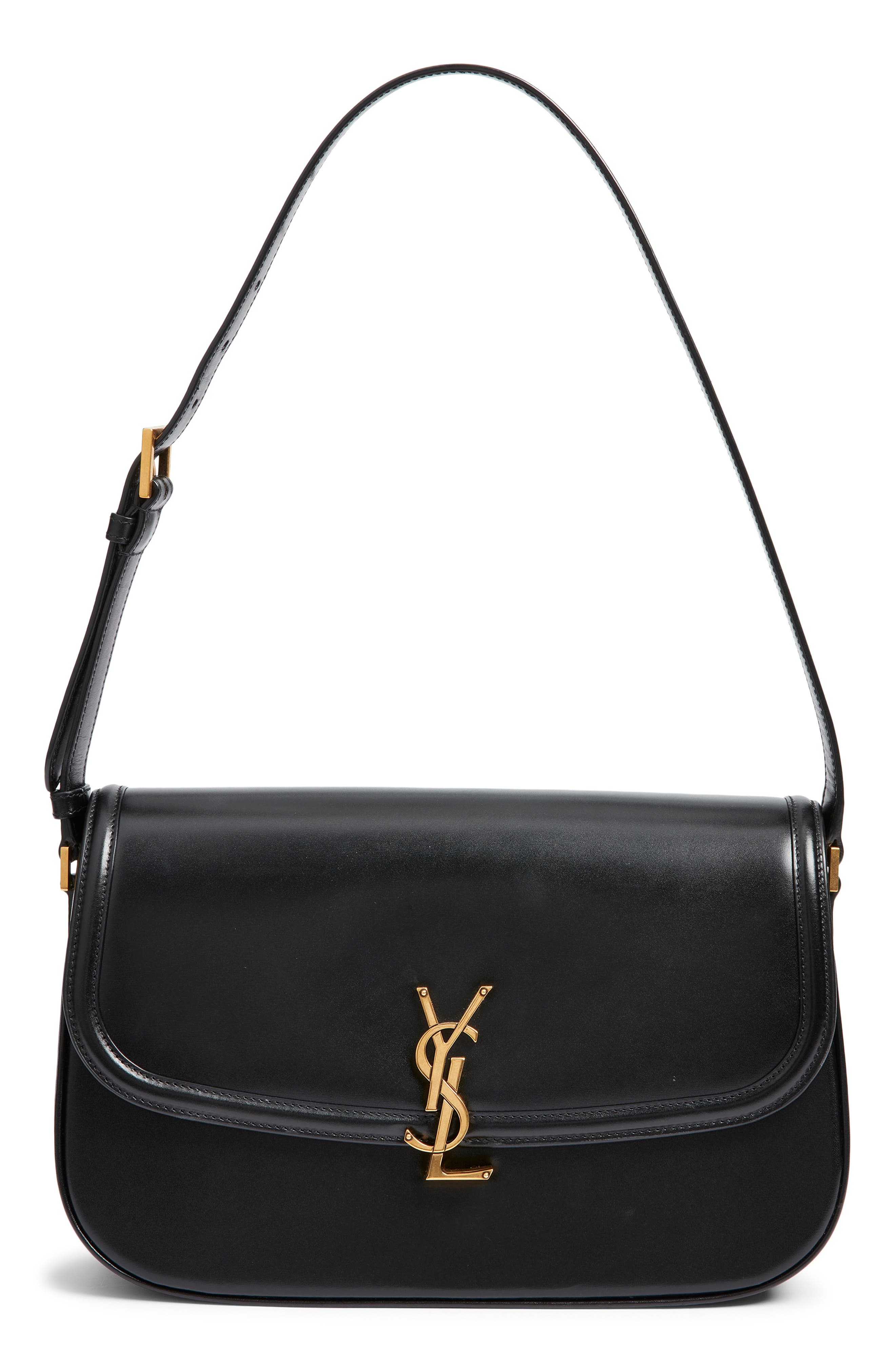 Saint Laurent Large Solferino Leather Shoulder Bag, Main, color, Noir
