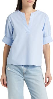FRAME Organic Cotton Split Neck Popover Top
