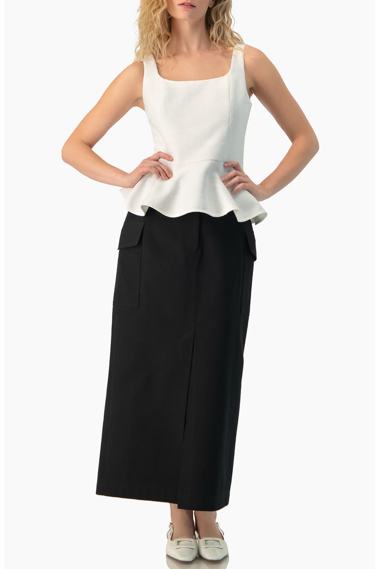 High-Rise Belted Straight Midi Skirt with Side Slit, Alternate, color, Black
