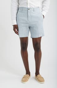 Berle Linen Look Stripe Flat Front Cotton Seersucker Shorts