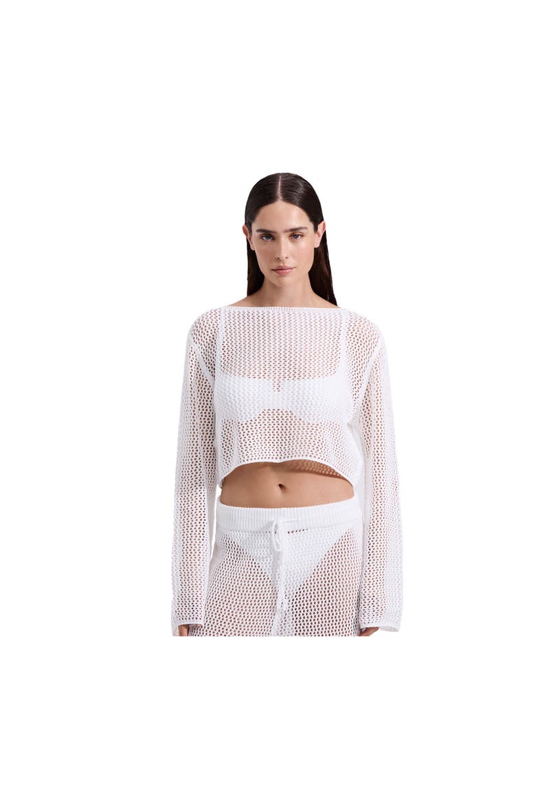 Monaco Net Crochet Crop Top Cover-Up, Alternate, color, Off-White