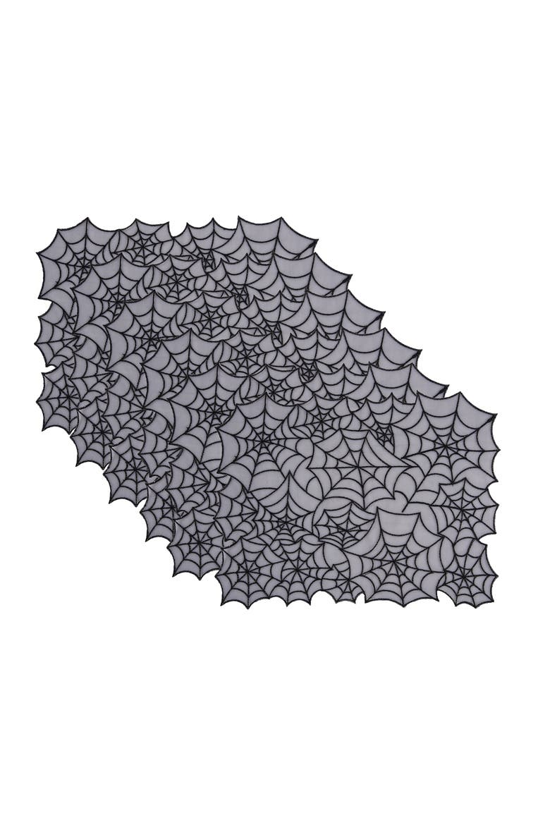 Spider Web Set of 6 Rectangle Halloween Translucent Placemats 14" x 20", Main, color, Black