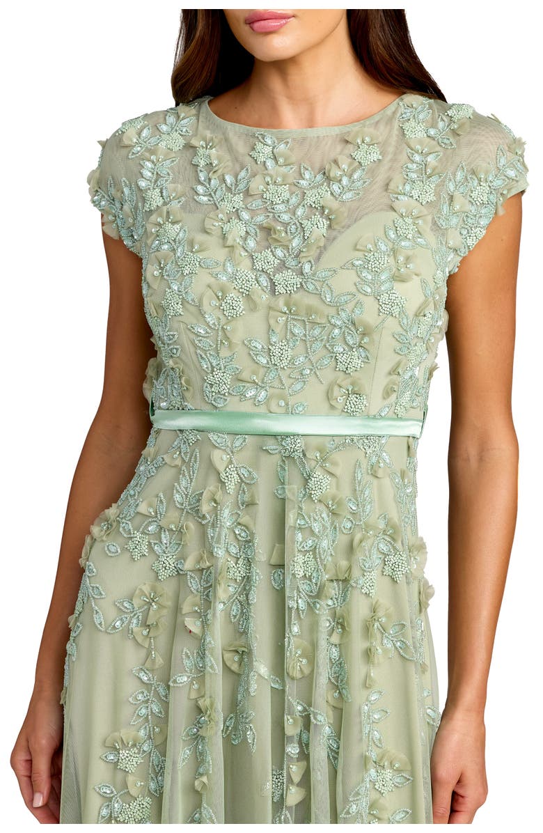 Mac Duggal Floral Embellished Cap Sleeve Midi Dress, Alternate, color, Sage