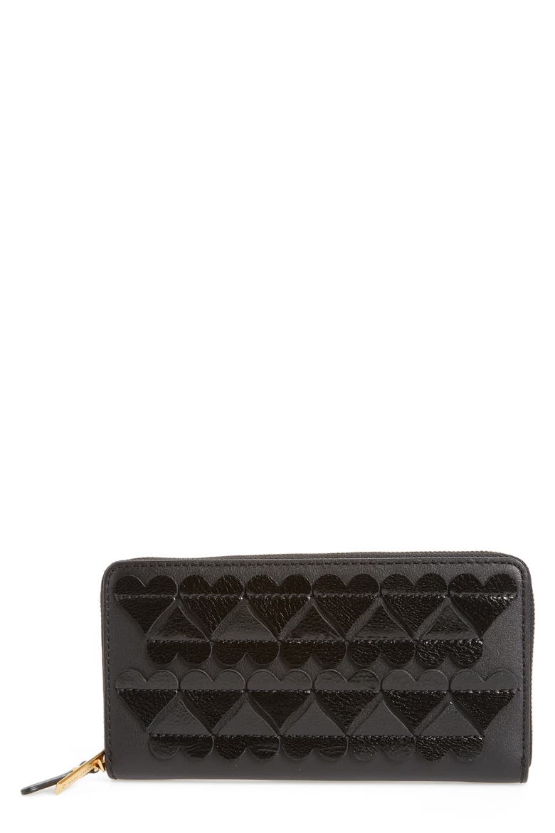 Heart Appliqué Continental Wallet, Main, color, BLACK