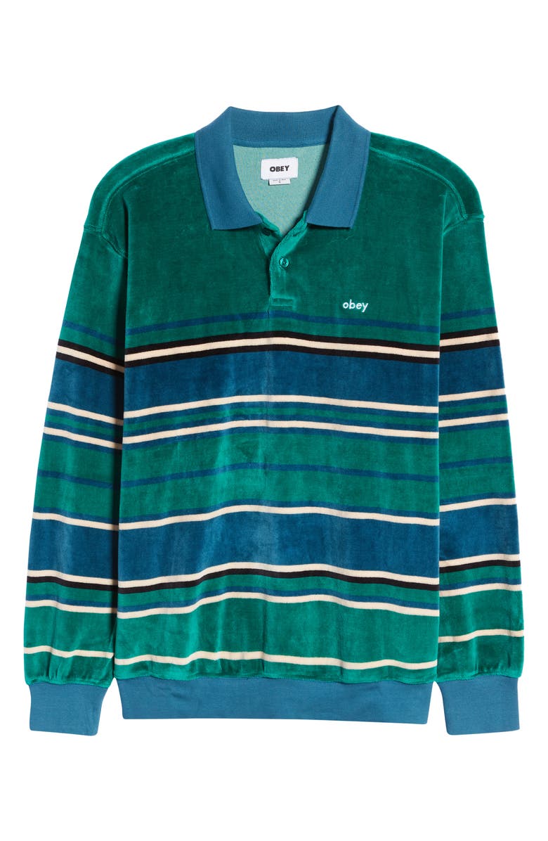 Obey Clifton Stripe Long Sleeve Velour Polo, Alternate, color,