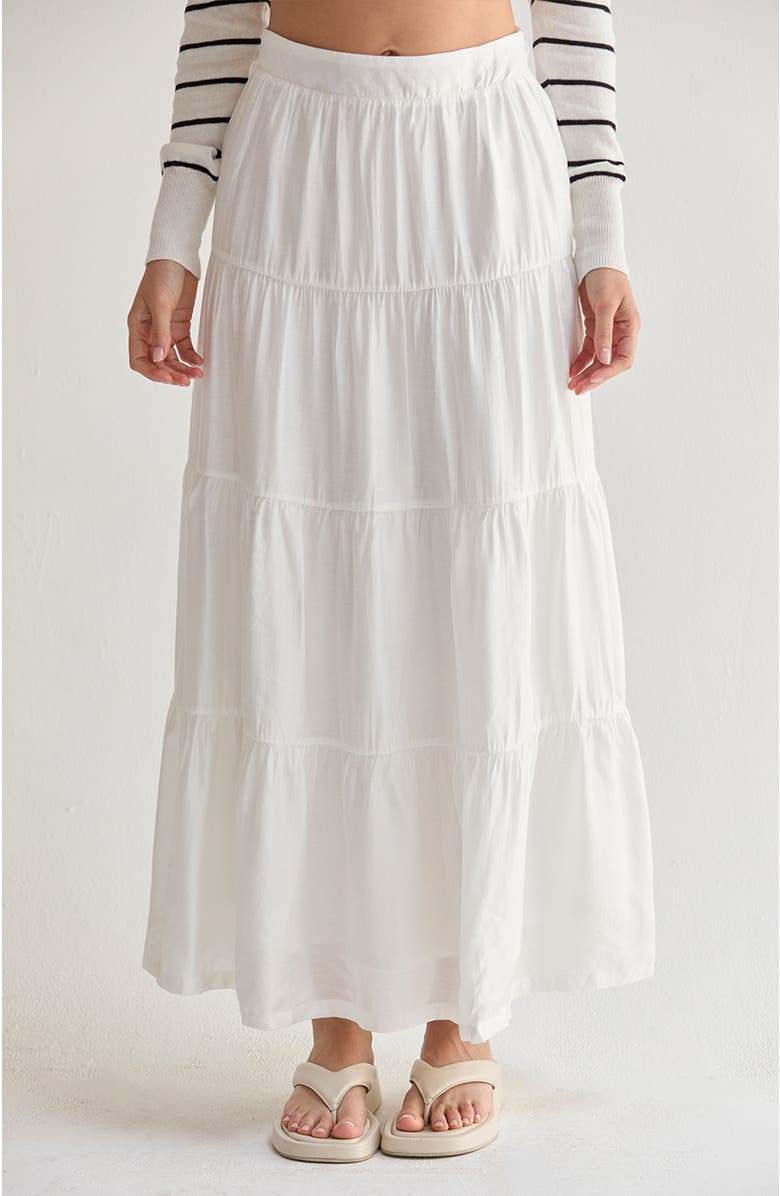 CRESCENT Tiered Tencel Maxi Skirt, Main, color, White
