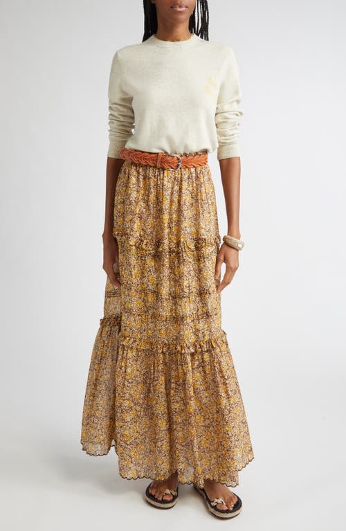 Isabel Marant Étoile Volomia Floral-print Tiered Cotton Midi Skirt In Yellow