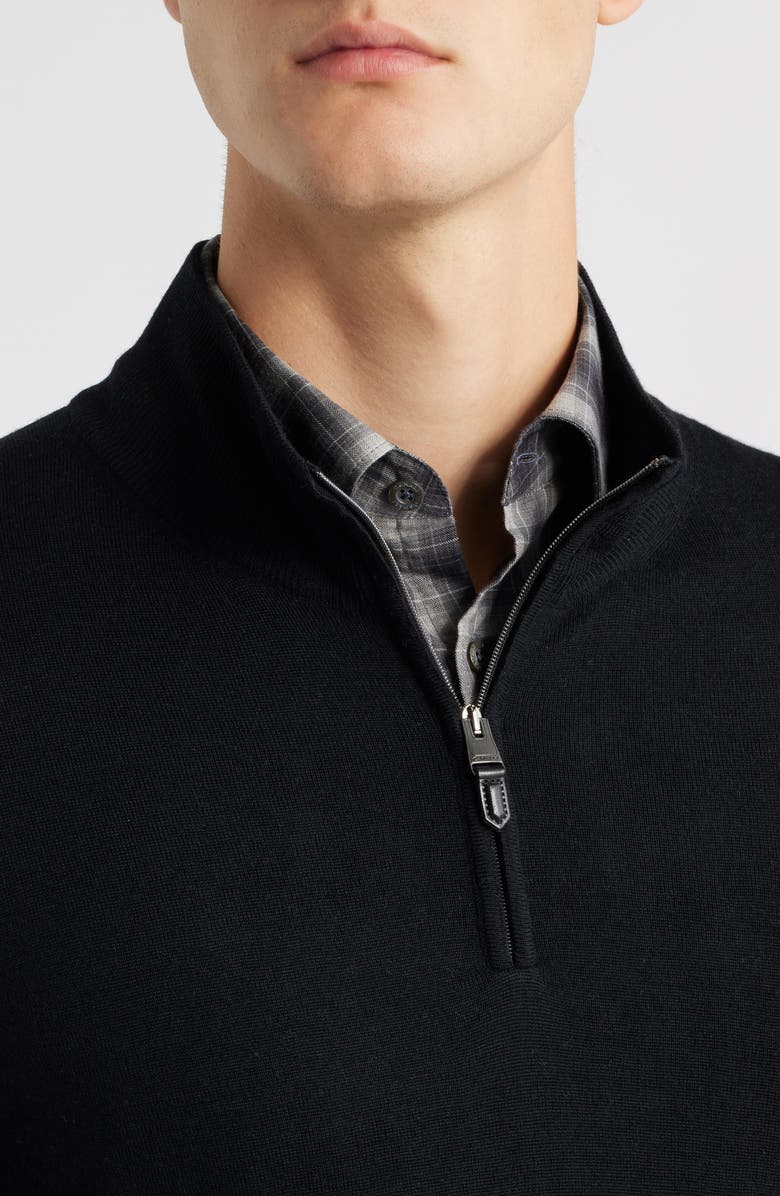 Canali Quarter Zip Wool Blend Sweater, Alternate, color, Black