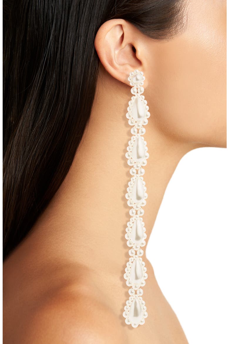 Long Imitation Pearl Earrings, Alternate, color, PEARL