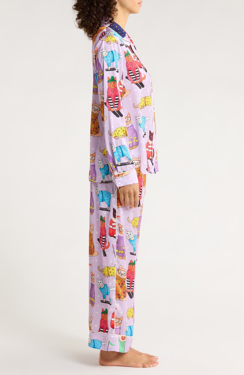 Karen Mabon Skiing Cats Classic Pajama Set, Alternate, color, Lilac