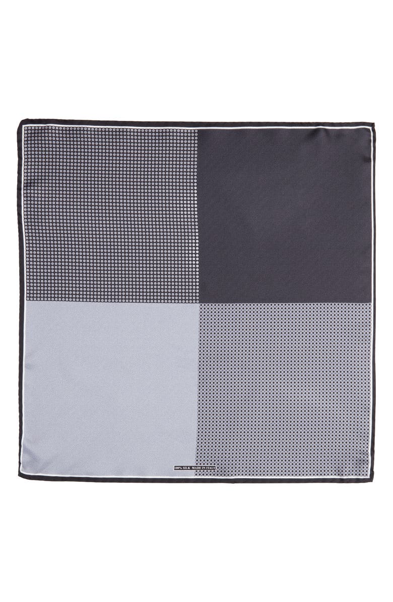 Nordstrom Quatrefoil Silk Pocket Square, Alternate, color, Grey/ Black