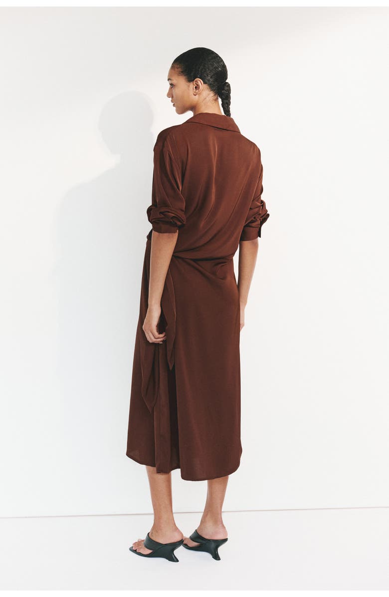 H&M Tie-detail shirt dress, Alternate, color, Rust Brown