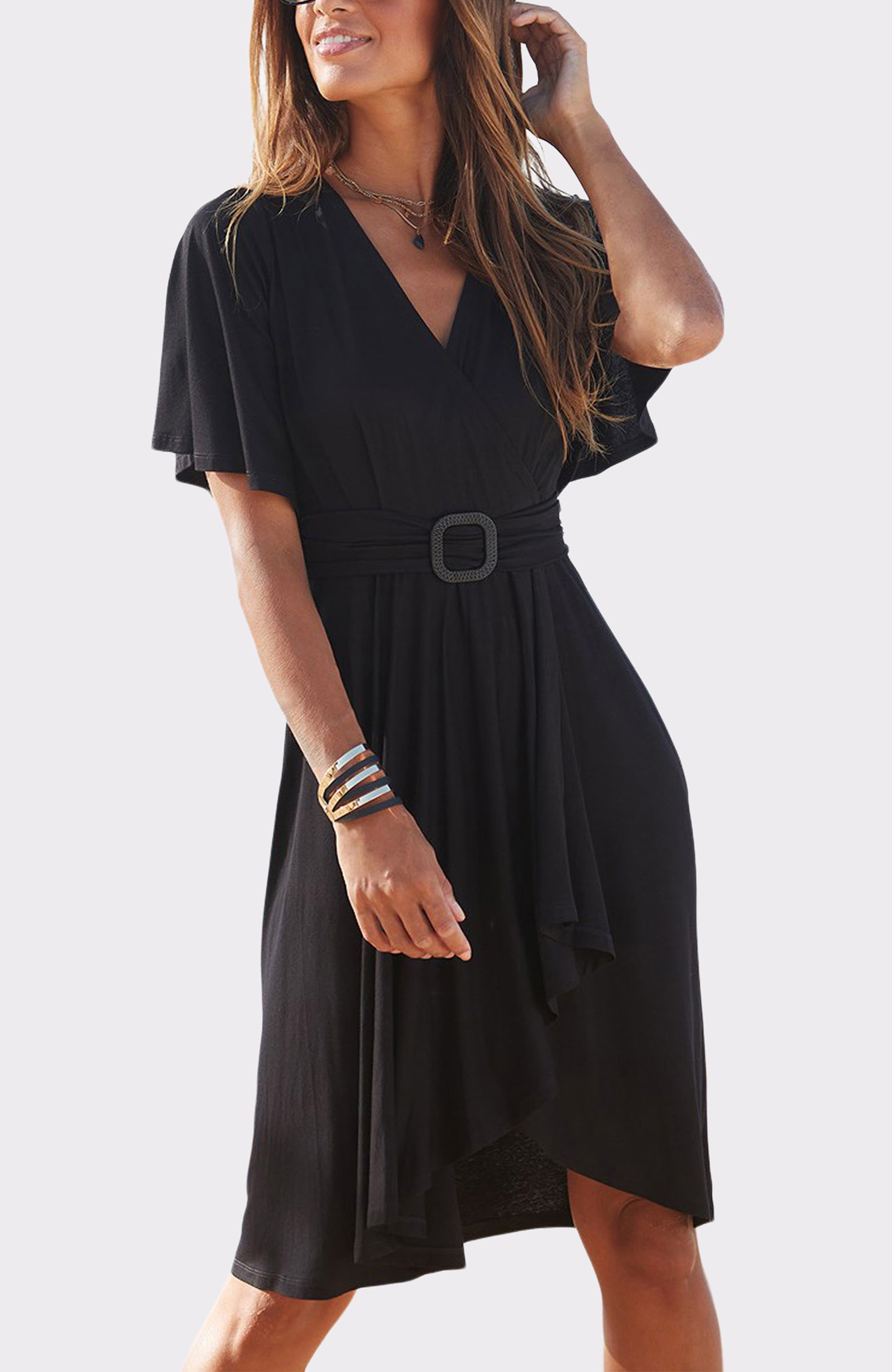 Women's Belted Asymmetrical Dress - image 3