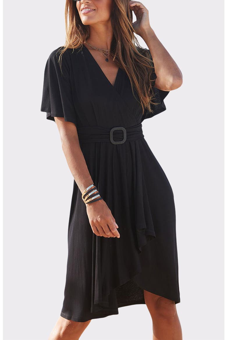 Belted Asymmetrical Dress, Main, color, Black