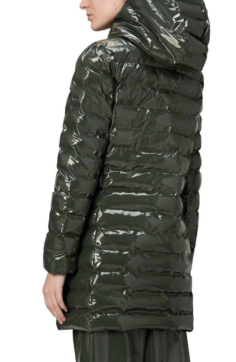 Rains Lohja Curve Waterproof Long Puffer Jacket, Alternate, color, Swamp