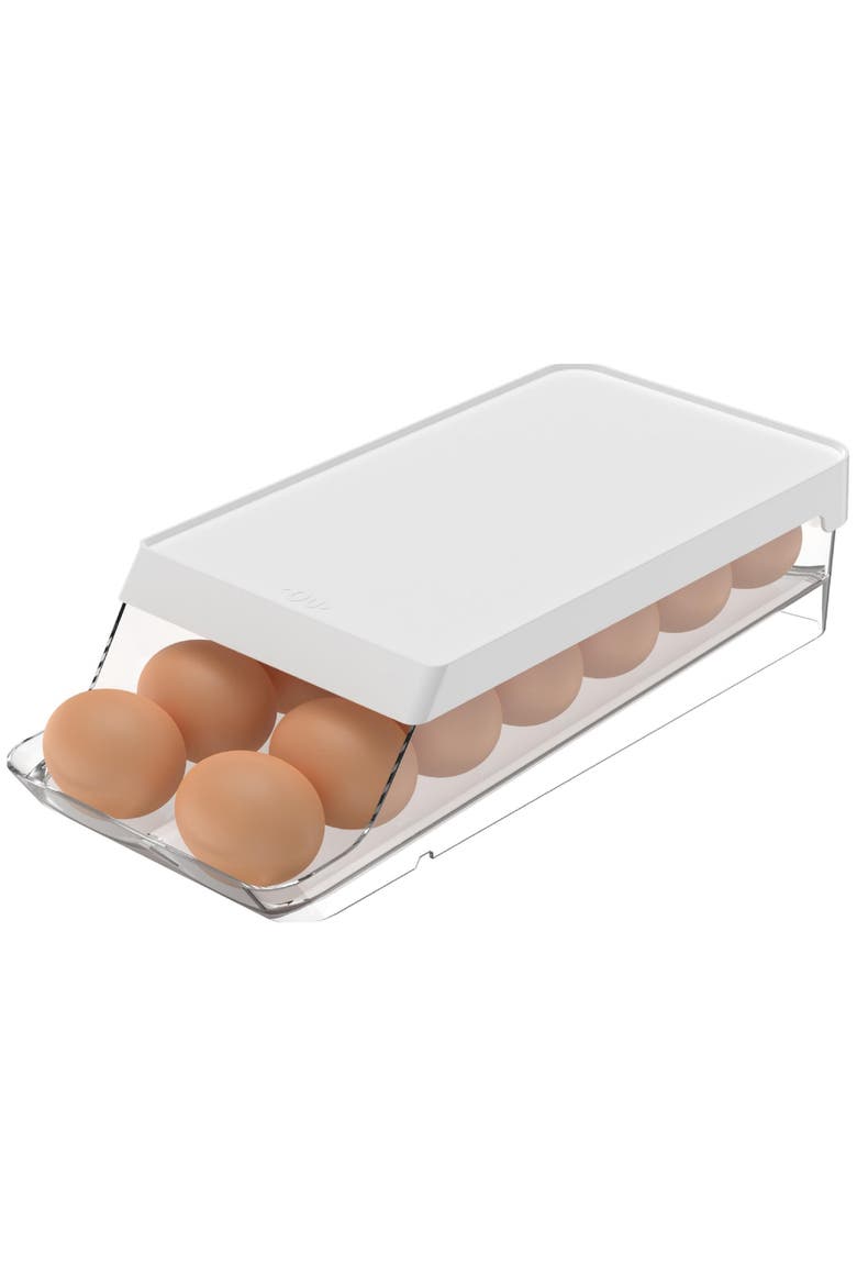 Rolling Clear Stackable Egg Holder Organizer, Main, color, Clear/White