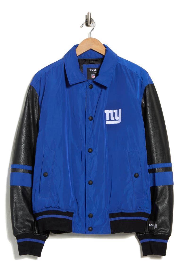 NFL New York Giants Faux Leather Sleeve Varsity Jacket, Alternate, color, MED BU