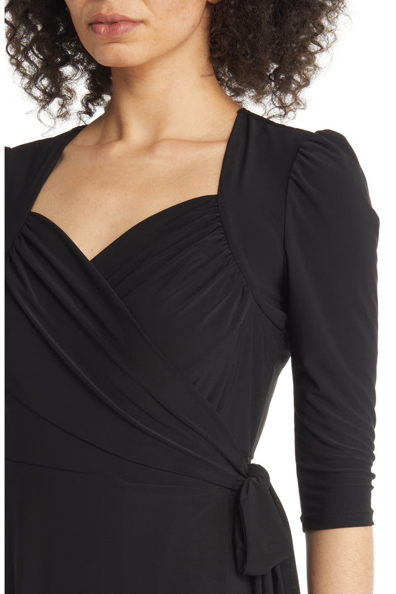 Sweetheart Wrap Midi Dress, Alternate, color, BLACK NOIR