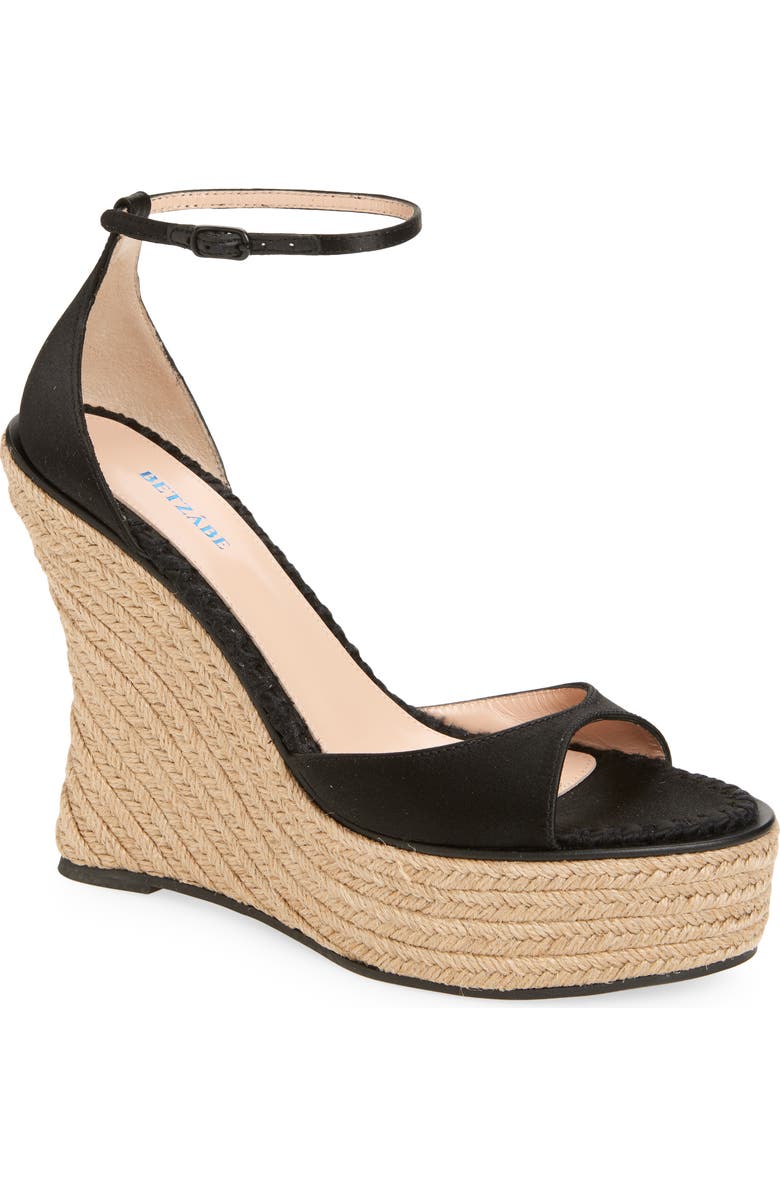 BETZÁBE Isabel Espadrille Wedge, Main, color, Black Satin