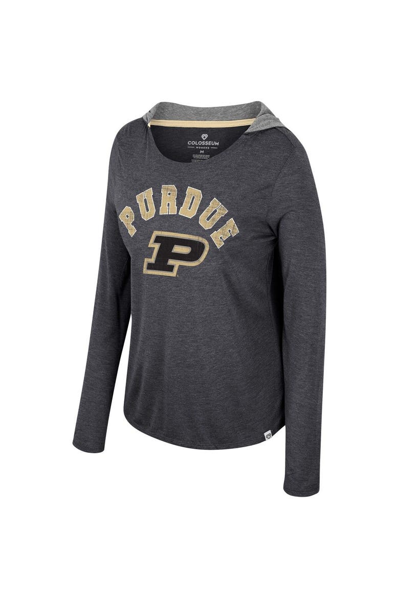 Women's Colosseum  Black Purdue Boilermakers Distressed Heather Long Sleeve Hoodie T-Shirt, Alternate, color, Black
