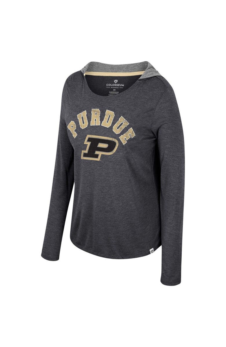 COLOSSEUM Women's Colosseum Black Purdue Boilermakers Distressed Heather Long Sleeve Hoodie T-Shirt, Alternate, color,