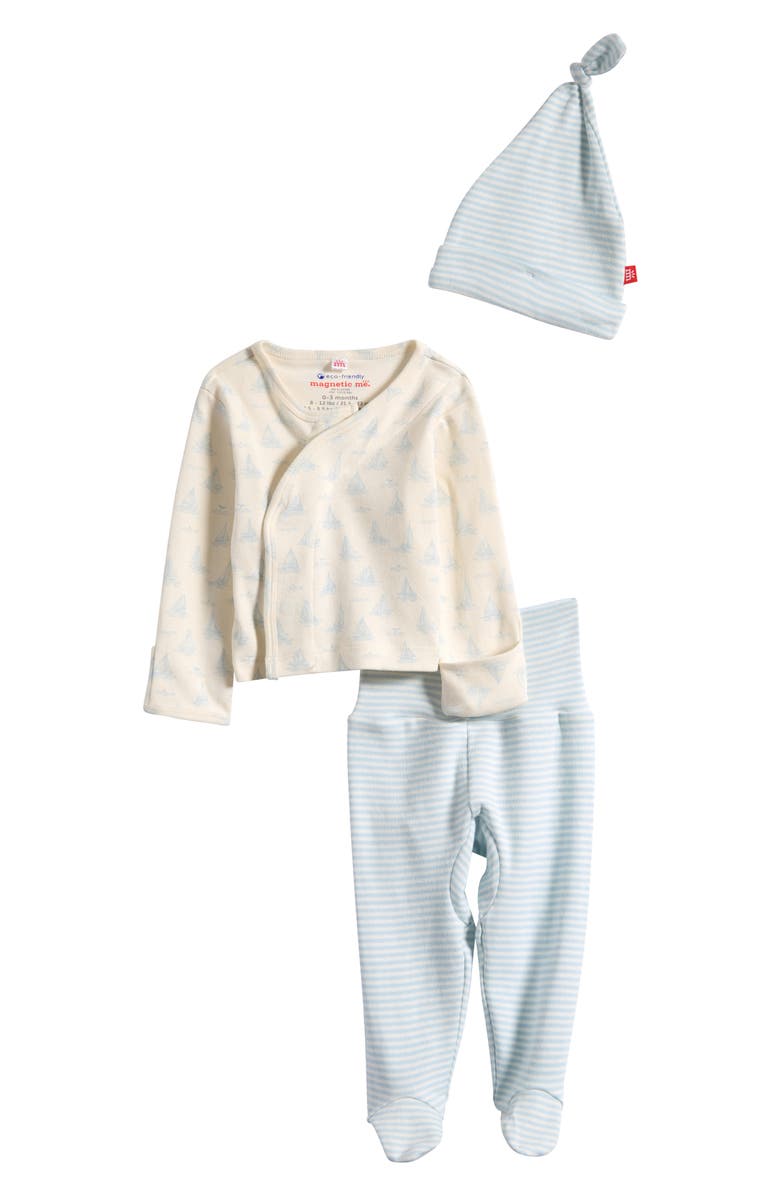 Magnetic Me Tiny Tides Organic Cotton Top, Pants & Hat Set, Main, color, White