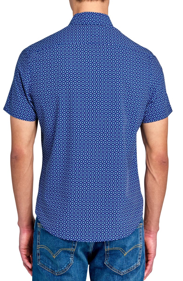 CONSTRUCT Geo Short Sleeve Woven Button Down Shirt, Alternate, color, Navy