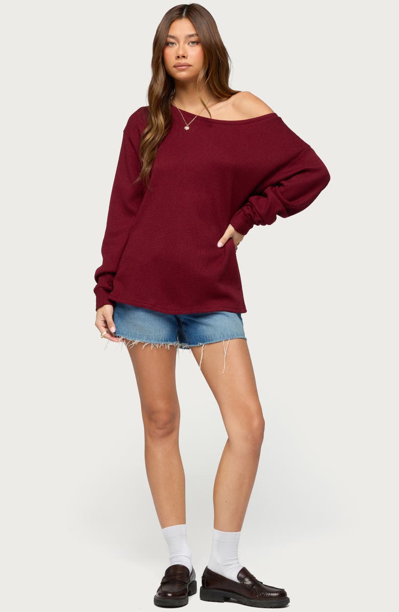 EDIKTED Damari Waffle Stitch One-Shoulder Knit Top, Alternate, color, Burgundy