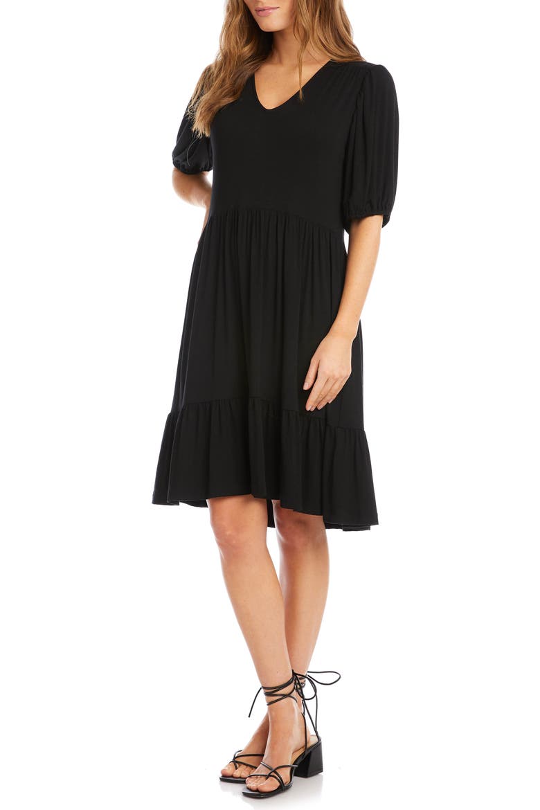 Tiered Puff Sleeve Dress, Alternate, color, BLACK
