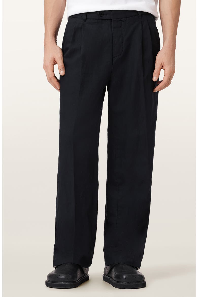 Roland Pleated Cotton & Linen Dress Pants, Main, color, FADED BLACK