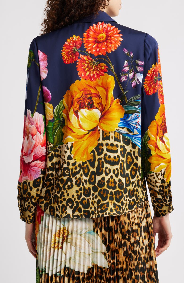 Elie Tahari The Madeline Sahara Desert Print Silk Blend Satin Button-Up Shirt, Alternate, color, 